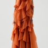 3D Flower Halter Neck Frill Maxi Dress