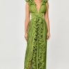 V-Neck Cutout Pleated Split Maxi Dress
