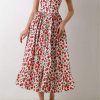 Floral Frill Square Collar Midi Dress