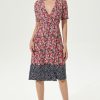 Floral Puff Sleeve V-Neck Wrapover Belted Midi Dress