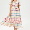 V-Neck Puff Sleeve Tapered Waist Midi Dress