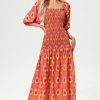 Lantern Sleeve Off-Shoulder Smocked Elastic Midi Dress