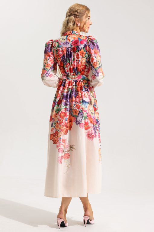 Floral Lantern Sleeve Midi Dress
