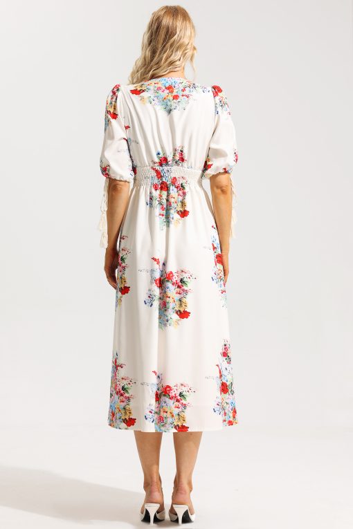 Floral Bottom Puff Sleeve Midi Dress