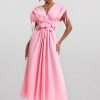 3D Floral V-Neck Lace Up Midi Dress