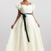 Jacquard Puff Sleeve Midi Dress