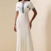 Knit Denim Contrast Color Midi Dress