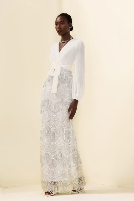 Sequin Tassel Long Sleeve Maxi Dress