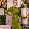 Sequin Velvet Long Sleeve Midi Dress
