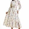 Floral Lace Lantern Sleeve Midi Dress
