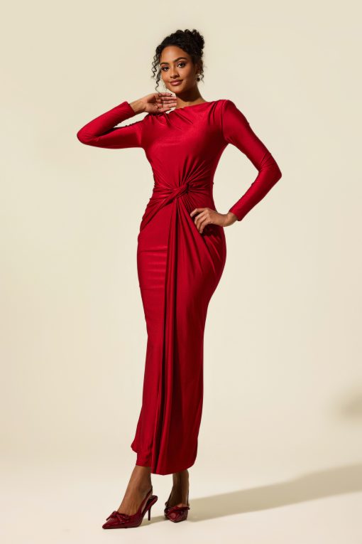 Jersey Solid Ruched Midi Dress
