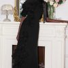 3D Flower Lace Up Mid Sleeve Maxi Dress