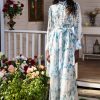 Floral Lantern Sleeve Lace Midi Dress