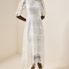 Round Neck Lace Puff Sleeve Midi Dress