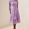 Solid Embroidered Frill Midi Dress