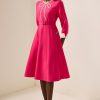 Solid Rhinestone Midi Dress With Belt