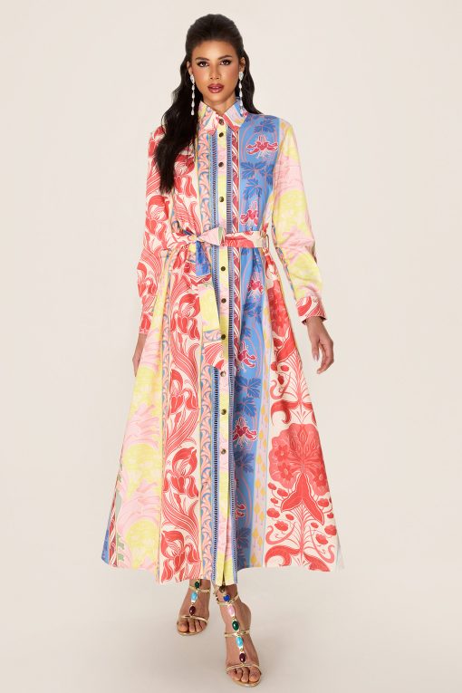 Botanical Print Long Sleeve Midi Dress