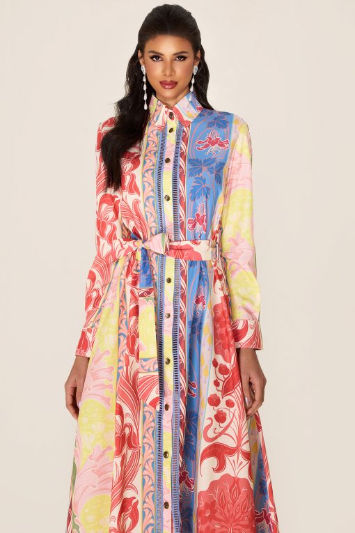 Botanical Print Long Sleeve Midi Dress