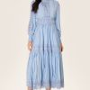 Lace Lantern Sleeve Solid Midi Dress