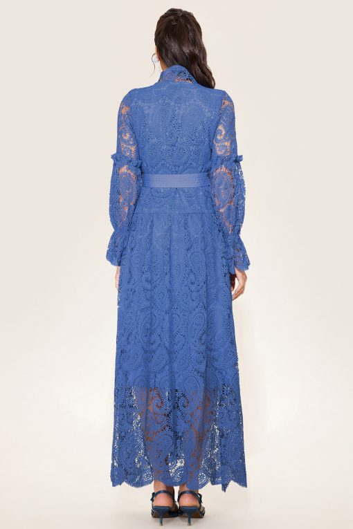 Single Breasted Lace Split Midi Dress