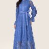 Single Breasted Lace Split Midi Dress