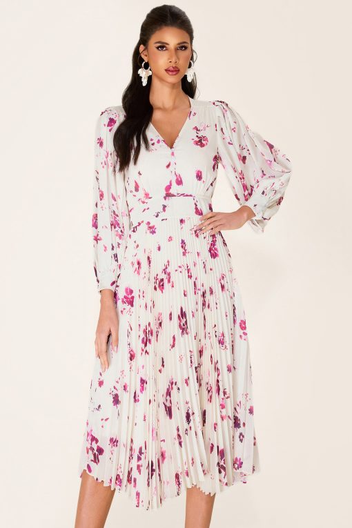 Chiffon Floral V-Neck Midi Dress
