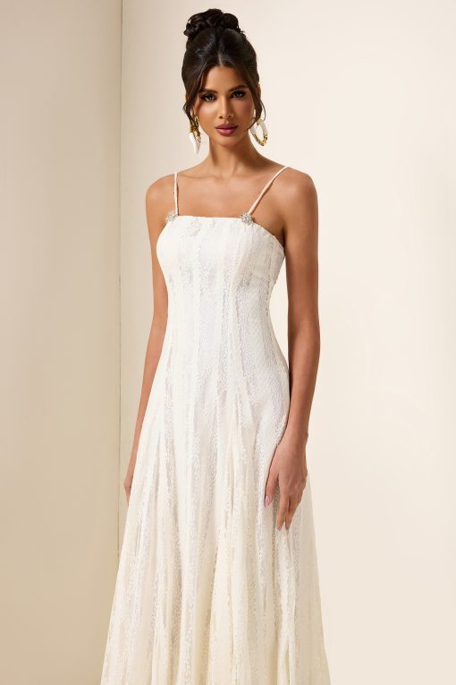 Solid Lace Rhinestone Midi Dress