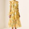 Floral Frill Butterfly Sleeve Midi Dress With Belt