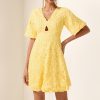 Cut-Out V-Neck Puff Sleeve Mini Dress