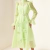 Solid 3D Floral Frill Midi Dress