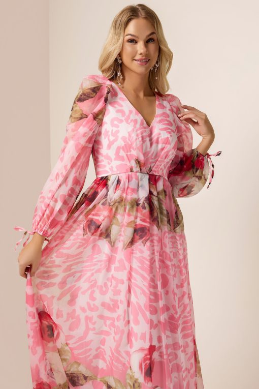 Floral V-Neck Long Sleeve Maxi Dress