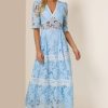 Lace Splicing V-Neck Midi Dress