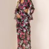 Floral Gold Foil Stamping Frill Midi Dress