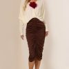 3D Flower Shirring V-Neck Midi Dress