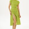 Backless Cut-Out Slit Print Midi Dress Green