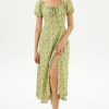 Floral Slit Puff Sleeve Midi Dress