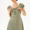 Short Sleeve U-Neck Print Mini Dress Green