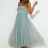 Corset Lace Up Midi Dress Blue