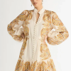 Paisley Single Breasted Lantern Sleeve Mini Dress