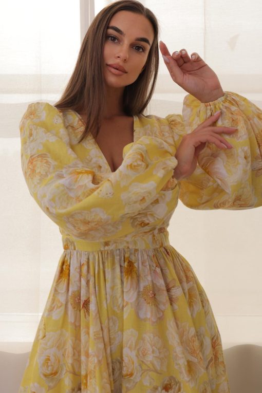 Floral V-Neck Long Sleeve Midi Dress