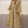Floral V-Neck Long Sleeve Midi Dress