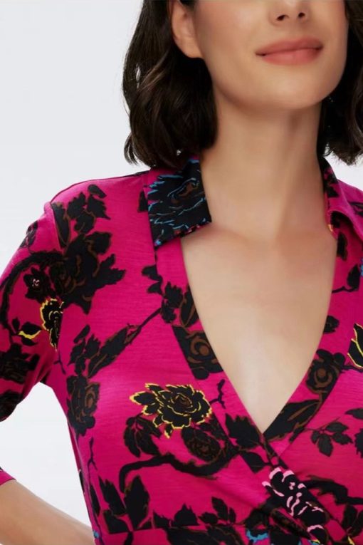 Floral Mid Sleeve Lace Up Wrap Midi Dress