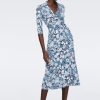 Floral Mid Sleeve Lace Up Wrap Midi Dress