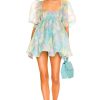 Floral Square Collar Puff Sleeve Mini Dress