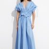 3D Floral V-Neck Lace Up Midi Dress