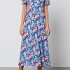 Floral V-Neck Lace-Up Midi Dress