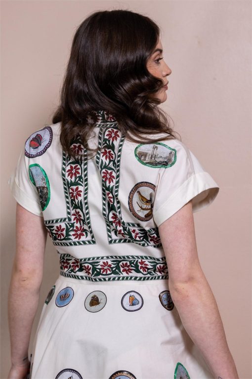 Botanical Print Shirt Collar Button Midi Dress