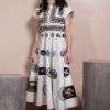 Botanical Print Shirt Collar Button Midi Dress