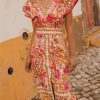 Floral V-neck Split Backless Midi Dress