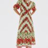 Floral Puff Sleeve Round Neck Midi Dress